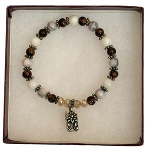 Flower Charm Stone Beaded Bracelet Preowned Stretch Cord
